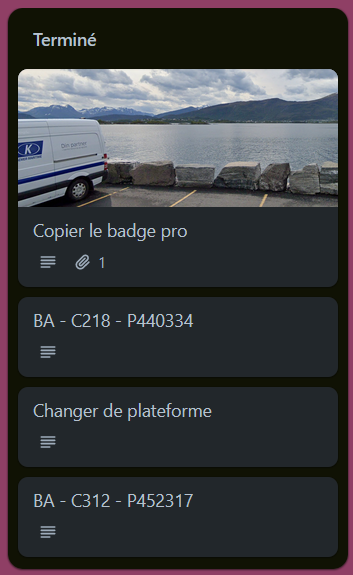 Les cartes terminées du dashboard